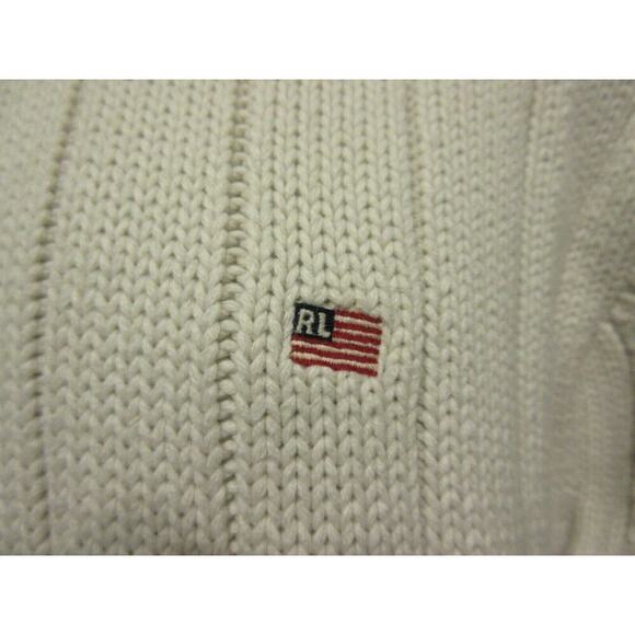 Vtg Polo Jeans Mens Large Ralph Lauren Cream Off White Cable Knit Sweater Y2K 90 - Picture 5 of 10